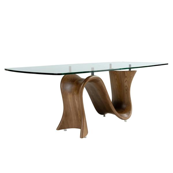 Angel Cerdá Barrel-shaped oval dining table in tempered glass and walnut 1197