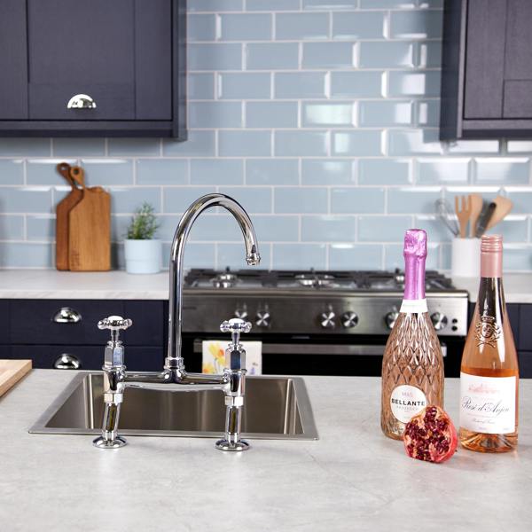 Flode Larvik | Kitchen Crosshead Bridge Mixer Tap | Polished Chrome Finish
