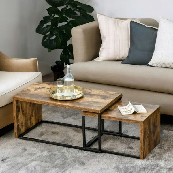 Rafaelo Mobilia Set Of 2 Nesting Tables Industrial Rustic Brown