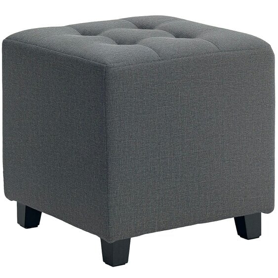 Bobobiy Square Footstool, Small Ottoman with Side Pocket, 35 x 35cm, Grey, 35 x 35 x 35cm