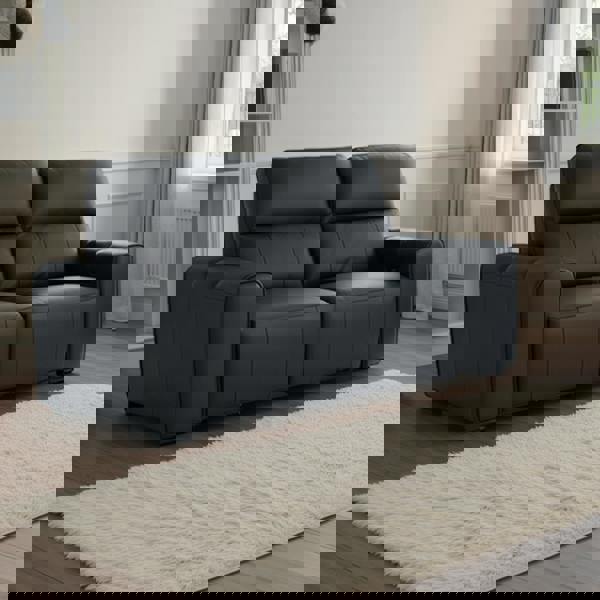 Furnishings For Less Belleza Modern Genuine Leather Electric Reclining 2 Seater Sofa Black