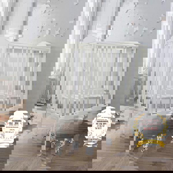 award badge - best baby cot - waffi mini space saver cot with drop side