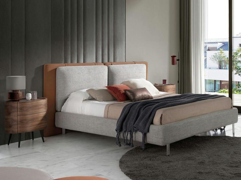Angel Cerdá Brown Leatherette Bed With Gray Fabric 7123