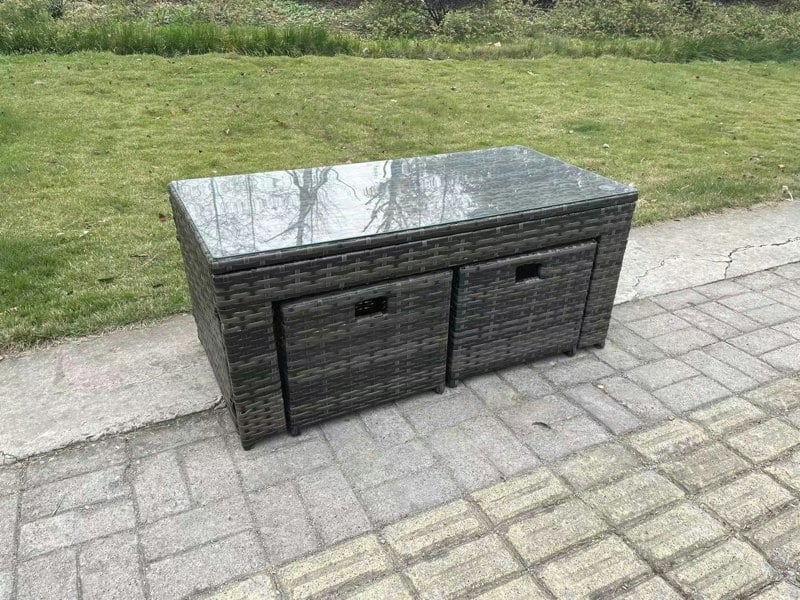 Fimous Outdoor Rattan 11 Seater Lounge Sofa Set with Rectangular Coffee Table & 2 Side Tables, 2 Stools
