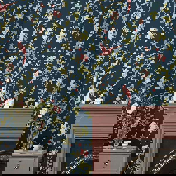 Laura Ashley Summer Palace Wallpaper - Midnight Blue - 10m