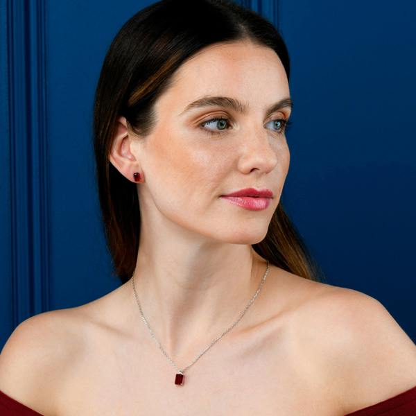 namana Dainty 925 Sterling Silver Red Rectangle Solitaire Pendant Necklace For Women