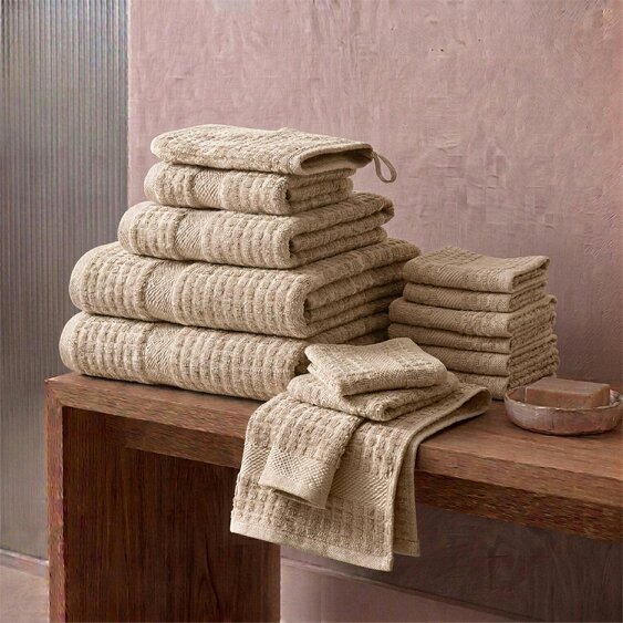 Vision V510 - 12 Piece 100% Cotton Towel Bundle - Ecru - Towel Bundle - 100% Cotton