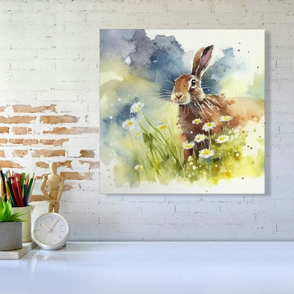 Warren Reed Hare And Daisies Watercolour Canvas