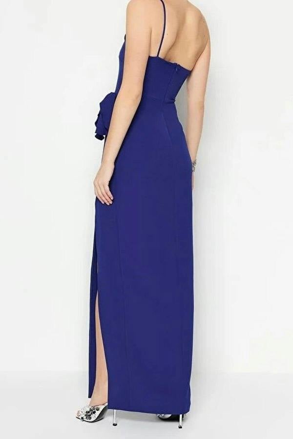 WOVCOR One Shoulder Fitted Maxi Dress with Draped Detail