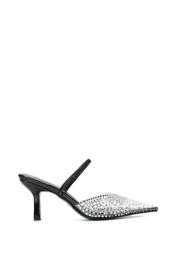 XY LONDON Clear Perspex Diamante Stiletto Heel Slingback Court Shoes