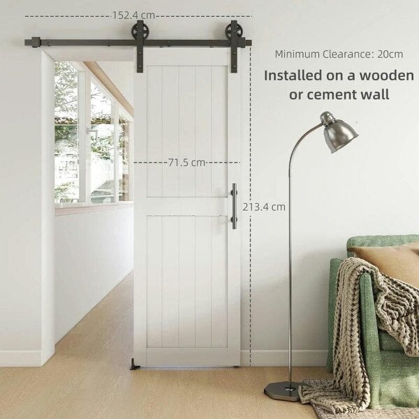 152.4cm Sliding Barn Door Kit, Sliding Door with Track, Hardware, Upgraded Rollers and Floor Guide, Handle, White