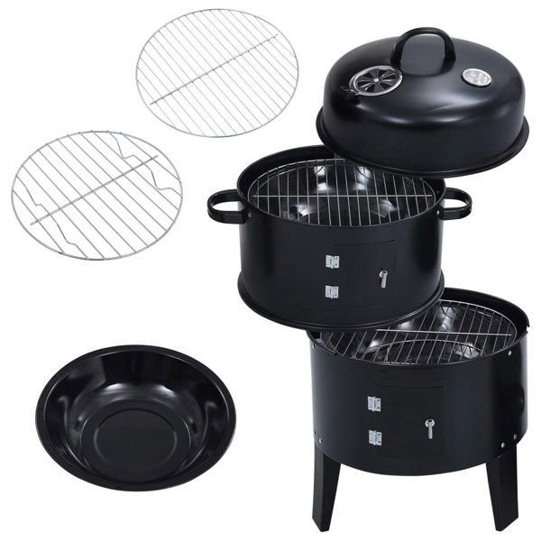 Berkfield 3-in-1 Charcoal Smoker BBQ Grill 40x80 cm