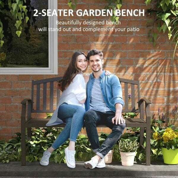 Two-Seater Simple Metal Bench - Brown