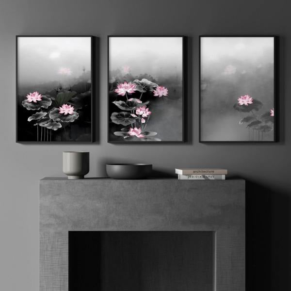 Living Room Canvas Art | Set of 3 Asian Inspired Wall art Prints