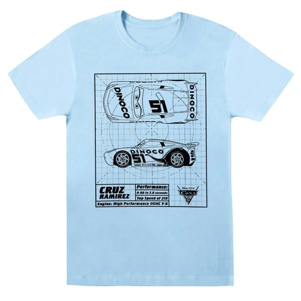 Disney Mens Cars Cruz Ramirez Blueprint T-Shirt - Baby Blue