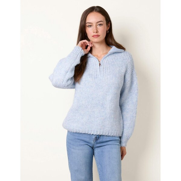 Blue Vanilla Zip Neck Glitter Detail Jumper