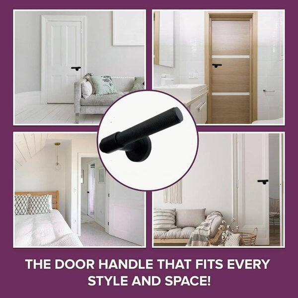 EDH Door Hardware Knurled Door Handles Matt Black Loop & Neck Lever on Round Rose Latch