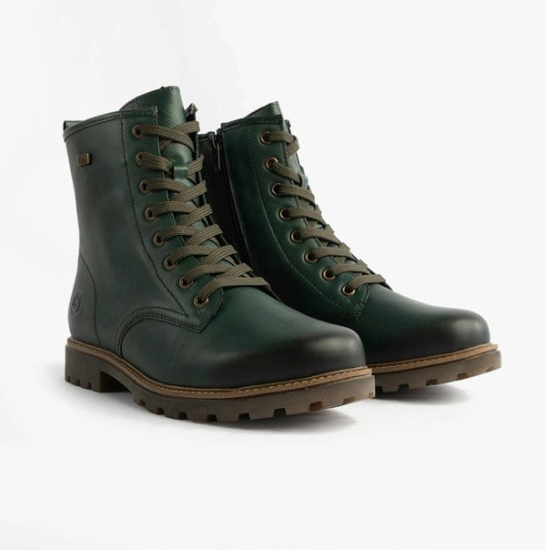 Remonte Womens Leather Ankle Zip Boots Green