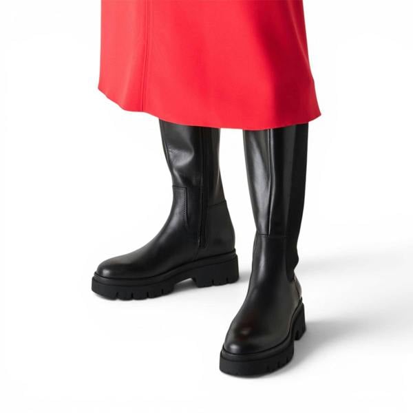 Tamaris Women’s Black Leather Knee High Platform Heel Long Boots - 25608-41