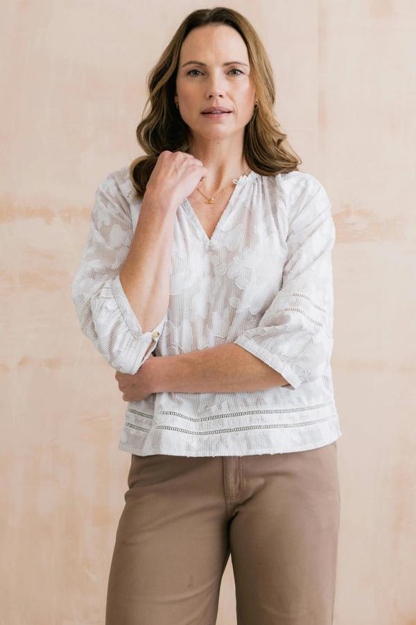 Lily & Me Zoe Cotton Jacquard Blouse Mocha