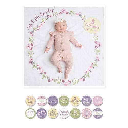 Lulujo - Baby's First Year Gift Set - Cotton Swaddle & Cards - Isn't She Lovely