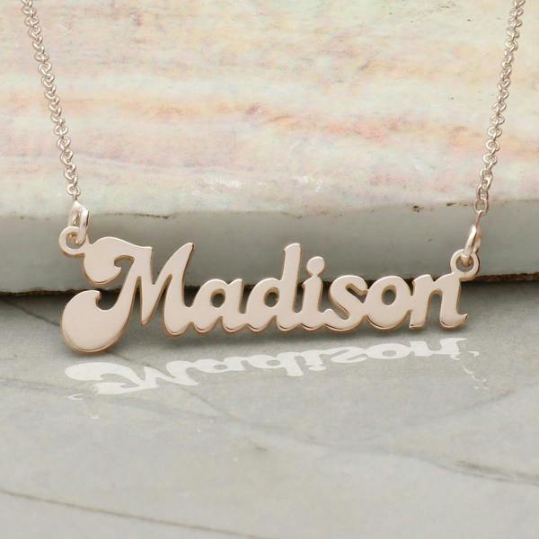 Christopher James of London 9ct Rose Gold Plated Retro 70s Style Personalised Name Necklace