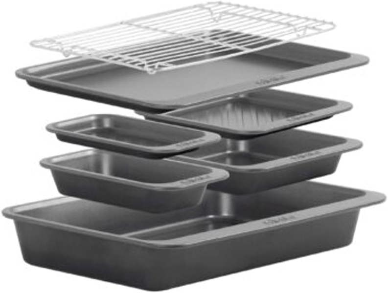 7 Piece Premium Non Stick Bakeware Set Airfryer & Dishwasher Safe, BPA Free Including Trays, Roaster & Cooling Rack 