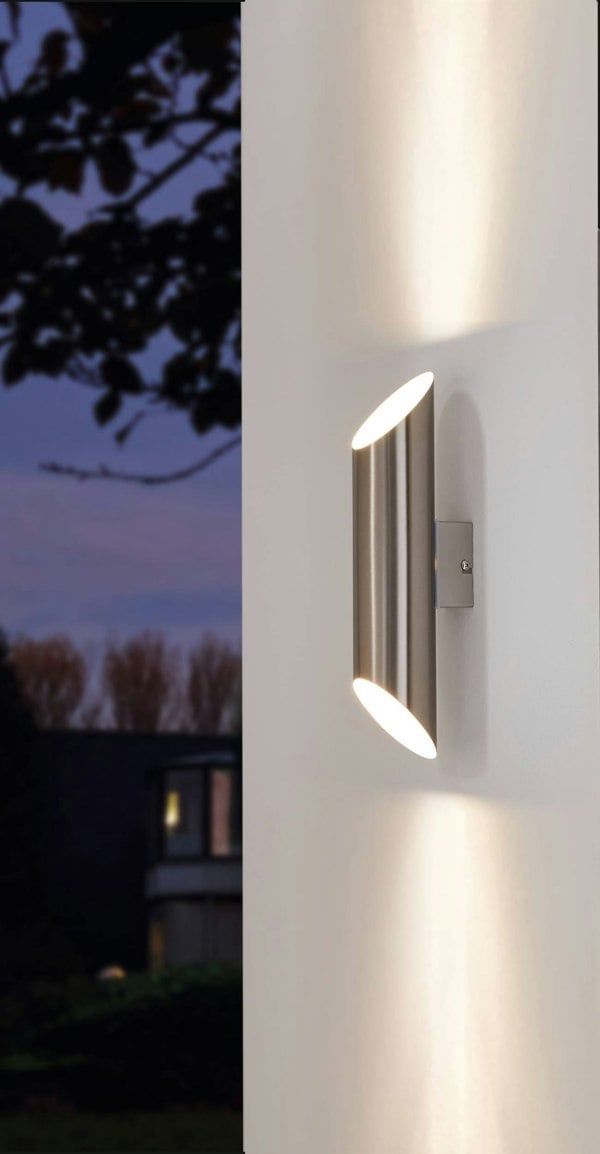 EGLO Agolada 2-Light Stainless Steel And White Exterior Wall Light