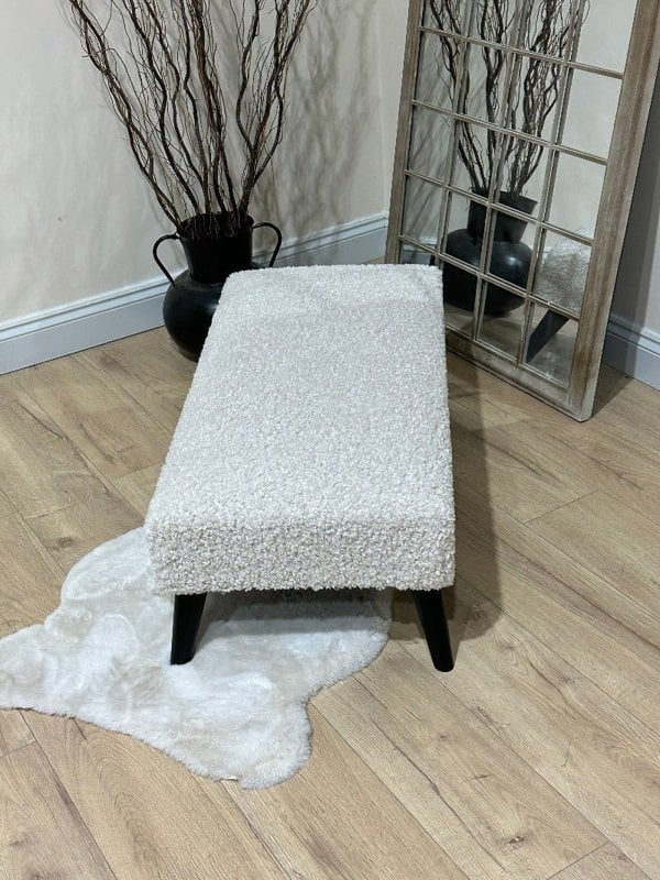 Premium teddy bear fluffy creamy white plain top footstool coffee table - ISTOOLS