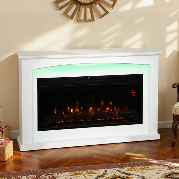 HOMCOM 1000W/2000W Inset Electric Mantel & Fire Reach up to 30 m², White