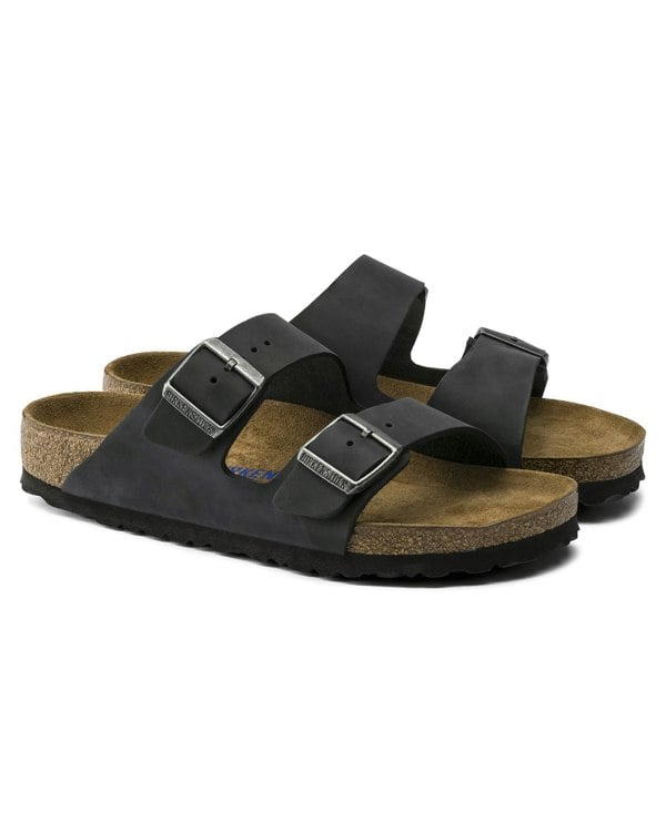 Birkenstock Arizona Soft Footbed Womens Oiled Leather Sandals - Black - CHO - Designer Womens Sandals