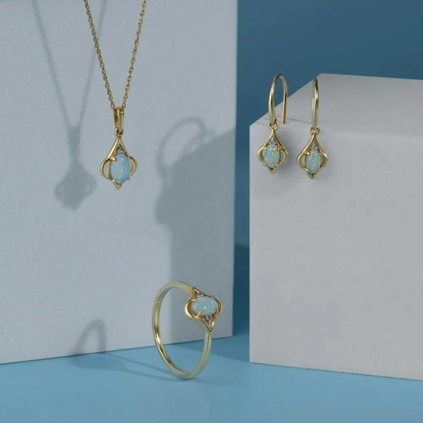 Gemondo Classic Oval Opal & Diamond Stud Earrings in 9ct Yellow Gold