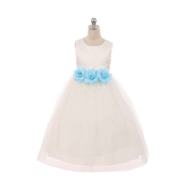 Flower Girl Dress with aqua flowers