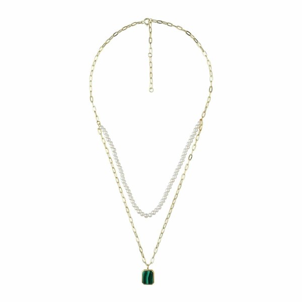 270N037702925 ECFEW™ Unifier Malachite & Pearl Layered Necklace In Sterling Silver 4