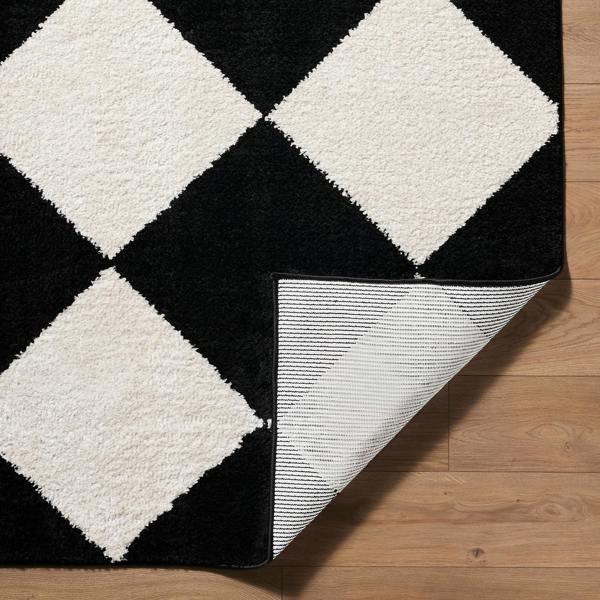 Livabliss Tivoli-Washable Black Cream Modern High Pile Diamond Pattern Rug