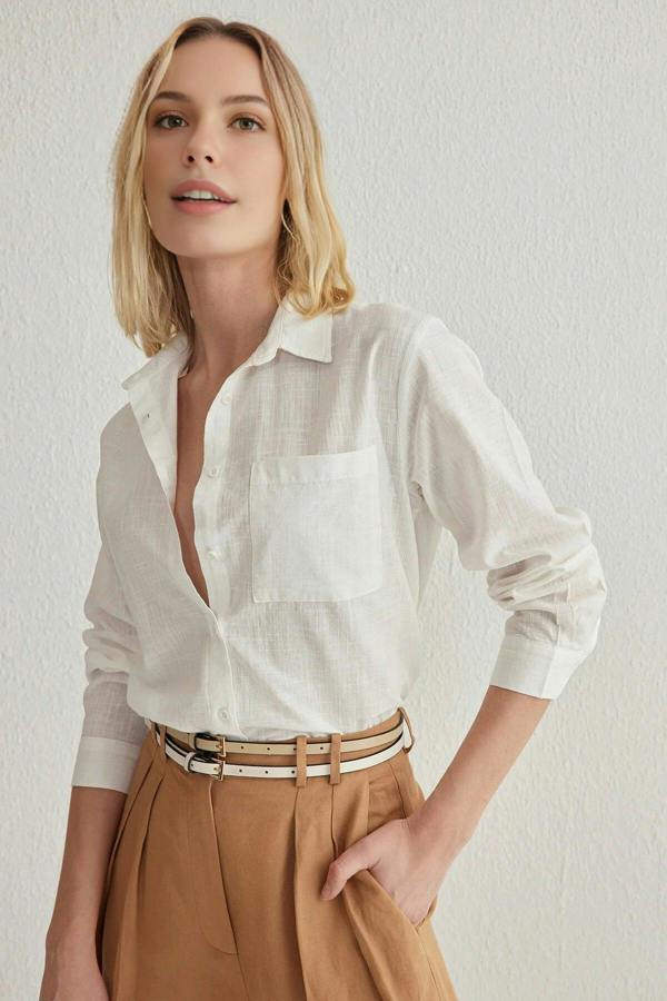 WOVCOR Linen Look Oversized Woven Shirt