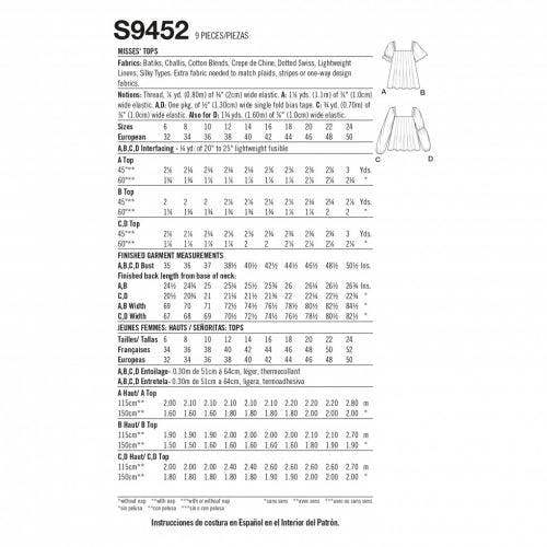 Simplicity Sewing Pattern 9452, Tops for Women, H5 (6-8-10-12-14) - Easy