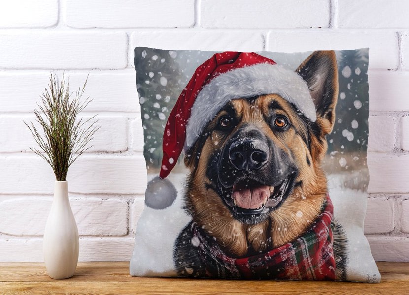 Warren Reed Christmas Alsatian Cushion