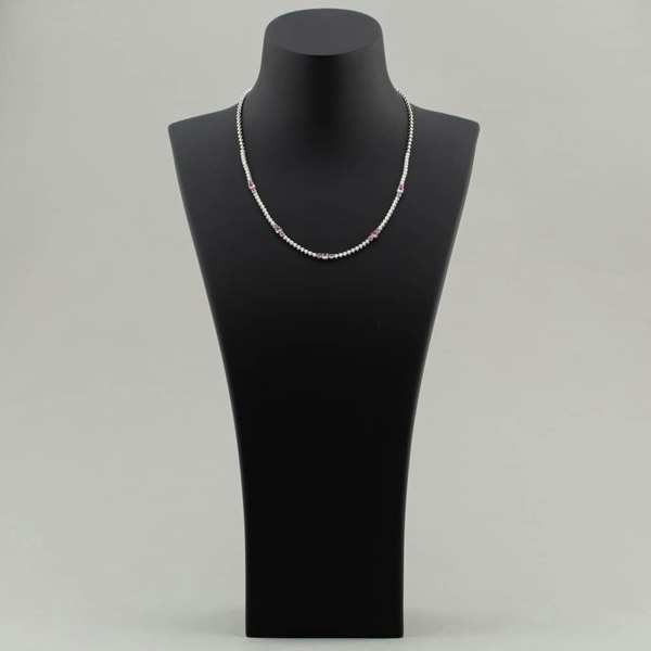 T. H. Baker 18ct White Gold 2.75ct Pink Sapphire & 0.60ct Brilliant Cut Diamond Half Tennis Necklace HSN1062(PS)