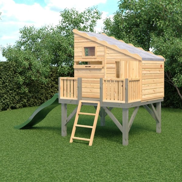 Shire Command post on platform with Slide 6x4 Childrens Playhouse with 12mm Shiplap interlocking cladding