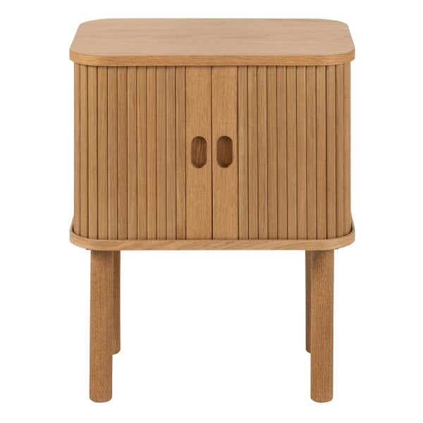 Wyld Haus Copenhagen Natural Oak Wood Etched Square Bedside Table 2 Tambour Doors
