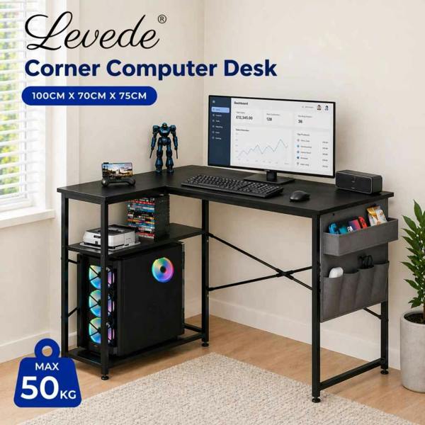 T-mech L-Shaped Gaming Desk – Black with Storage Bag