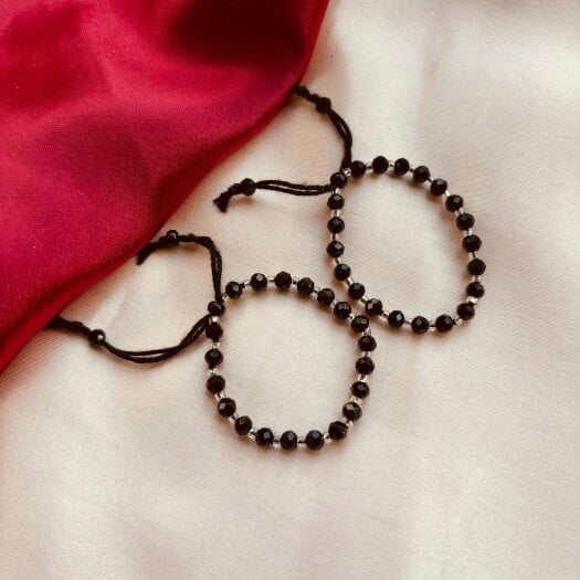 The Colourful Aura Adjustable Silver Black Beads Nazaria Bracelet For Kids and New Borns