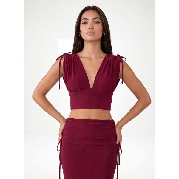 Pink Vanilla Ruched Shoulder Crop Top