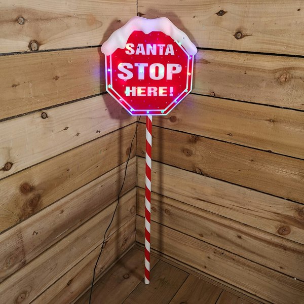 Samuel Alexander Premier Christmas Light up Santa Stop Here Garden Patio Sign 110cm