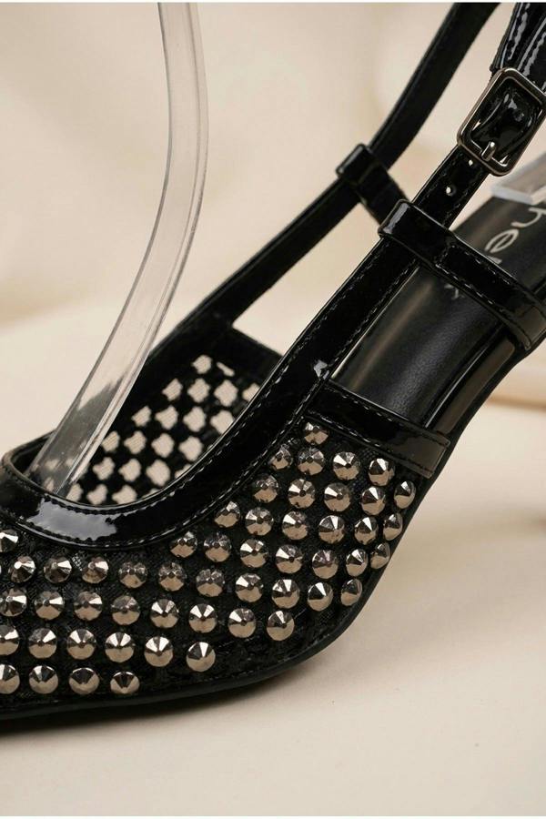 Constance Crystal Embellished Pointed Toe Heels - Black