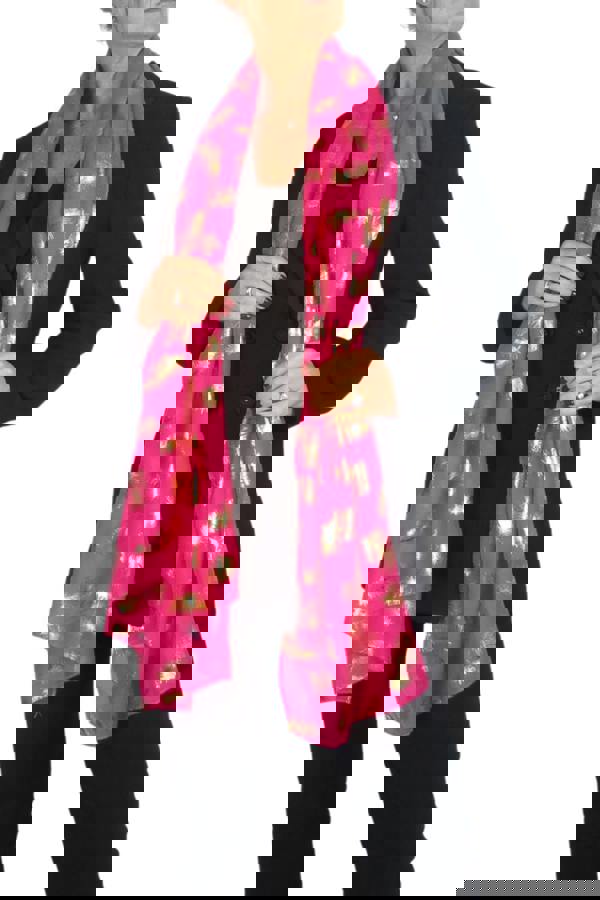 Paulo Due Gold Feather Print Soft Voile Lightweight Oversized Scarf