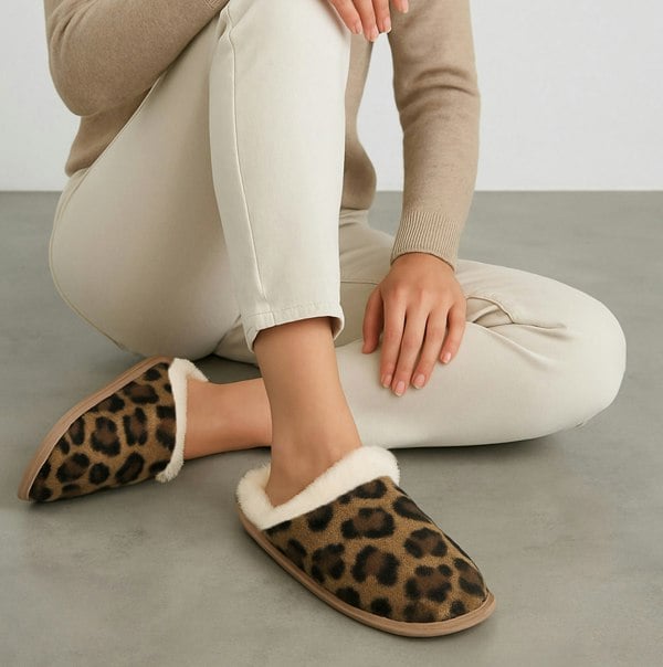 Totes Isotoner ANIMAL FUR Womens Mule Slippers Animal Print