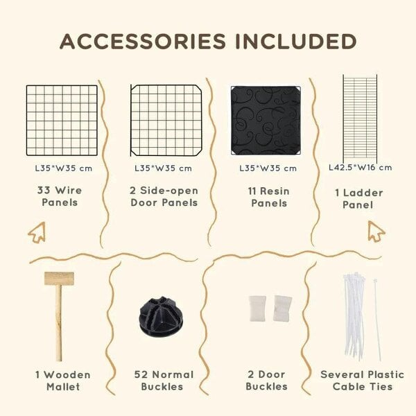 Pet Playpen with Door, Guinea Pigs Metal Mesh Cage for Small Animal, Chinchilla, 175 x 105 x 70 CM, Black