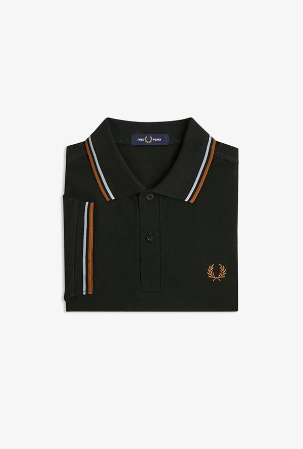 Fred Perry Twin Tipped Polo Shirt - Night Green / Dusky Blue / Dark Caramel